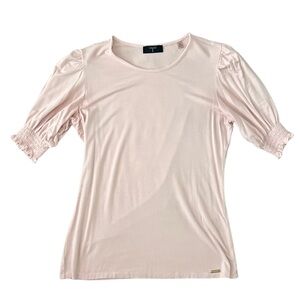 Tahari XS Blush Pink Puff Sleeve Smocked Sleeve Knit Top